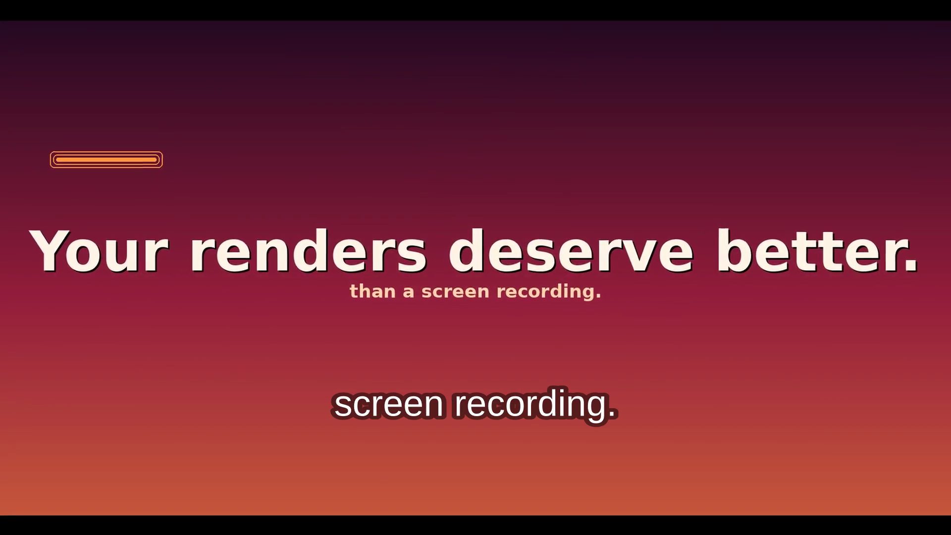Opening frame of the RenderReel launch video: ember gradient title card reading Your renders deserve better